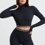 Turtleneck Backless Long-Sleeve Crop Top in Black - Image 7