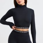 Turtleneck Backless Long-Sleeve Crop Top in Black - Image 8