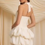 Halterneck Layered Bubble Hem Corset Mini Dress in Ivory - Image 2