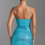 Embellished Cut-Out Mini Dress in Aqua Blue - Image 3