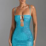 Embellished Cut-Out Mini Dress in Aqua Blue - Image 7