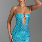 Embellished Cut-Out Mini Dress in Aqua Blue - Image 8