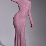Embellished Long Sleeve Evening Gown in Light Pink - Image 4