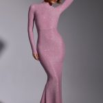 Embellished Long Sleeve Evening Gown in Light Pink - Image 8