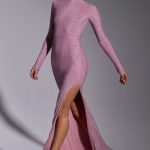 Embellished Long Sleeve Evening Gown in Light Pink - Image 9