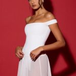 Off-Shoulder Layered Mini Dress in White - Image 6