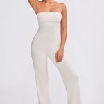 Bandeau Kick Flare Chunky Knit Jumpsuit in Cream - Image 7