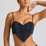 Embellished Heart Detail Crop Top in Black - Image 7