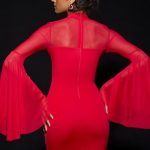 Waterfall-Sleeve Mini Dress in Fire Red - Image 2