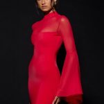 Waterfall-Sleeve Mini Dress in Fire Red - Image 3
