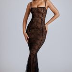 Sheer Lace Fishtail Gown in Black - Image 6