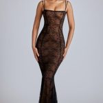 Sheer Lace Fishtail Gown in Black - Image 7