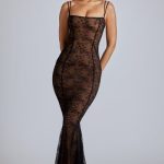 Sheer Lace Fishtail Gown in Black - Image 8