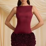 Appliqu?? Open-Back Mini Dress in Wine Red