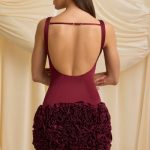 Appliqu?? Open-Back Mini Dress in Wine Red - Image 2