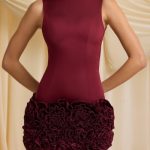 Appliqu?? Open-Back Mini Dress in Wine Red - Image 3