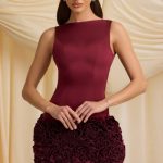 Appliqu?? Open-Back Mini Dress in Wine Red - Image 5