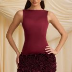 Appliqu?? Open-Back Mini Dress in Wine Red - Image 6