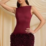 Appliqu?? Open-Back Mini Dress in Wine Red - Image 7