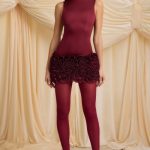 Appliqu?? Open-Back Mini Dress in Wine Red - Image 8