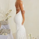 Cowl Neck Embellished Satin Maxi Dress in White - Image 3