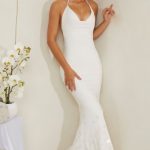 Cowl Neck Embellished Satin Maxi Dress in White - Image 10