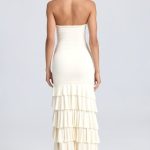 Bandeau Ruched Ruffle-Trim Maxi Dress in Ivory - Image 2