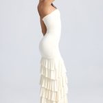 Bandeau Ruched Ruffle-Trim Maxi Dress in Ivory - Image 3