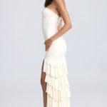 Bandeau Ruched Ruffle-Trim Maxi Dress in Ivory - Image 5