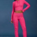 Cable-Knit Flared Trousers in Hot Pink