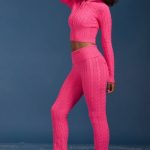 Cable-Knit Flared Trousers in Hot Pink - Image 3