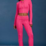 Cable-Knit Flared Trousers in Hot Pink - Image 5
