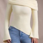Ribbed-Knit Asymmetric Off-Shoulder Jumper in Butter Yellow - Image 2
