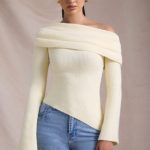 Ribbed-Knit Asymmetric Off-Shoulder Jumper in Butter Yellow - Image 6