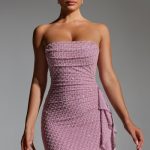 Embellished Ruffled Cowl-Neck Bandeau Mini Dress in Mauve