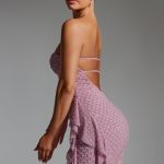 Embellished Ruffled Cowl-Neck Bandeau Mini Dress in Mauve - Image 3