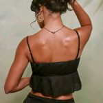 Shirred Tie Up Front Crop Top in Black - Image 2