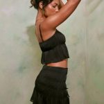 Shirred Tie Up Front Crop Top in Black - Image 3