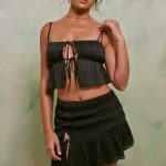 Shirred Tie Up Front Crop Top in Black - Image 6