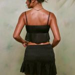 Shirred Tie Up Front Crop Top in Black - Image 13