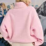 Oversized Chunky-Knit Turtleneck Jumper in Pastel Pink - Image 2