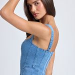 Lace-Up Corset Top in Mid Blue Stonewash - Image 3