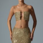 Embellished Mid-Rise Mini Skirt in Gold - Image 5