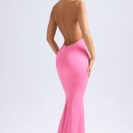Halterneck Fishtail Gown in Hot Pink - Image 5