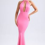 Halterneck Fishtail Gown in Hot Pink - Image 6