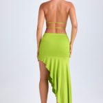 Asymmetric Cut-Out Halterneck Midaxi Dress in Lime Green - Image 2