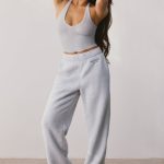 Fleece Wide Leg Joggers in Fog - Image 6