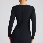 Heart Cut Out Long Sleeve Mini Dress in Black - Image 2