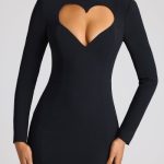 Heart Cut Out Long Sleeve Mini Dress in Black - Image 4