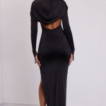 Hooded Long Sleeve Maxi Dress in Black - Image 8